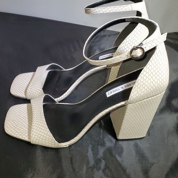 TARA SQUARE TOE SNAKE EMBOSSED BLOCK HEEL SANDAL - Picture 15 of 15